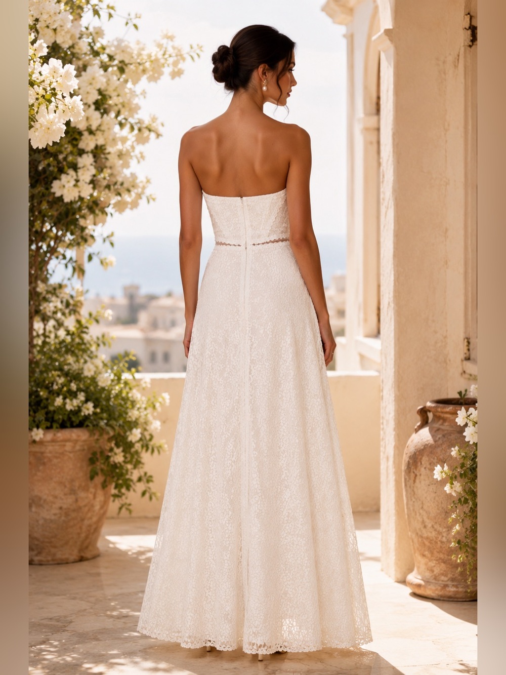 Lulus White Floral Lace Strapless Maxi Dress NWT Bridal Shower Wedding M - Picture 3 of 7